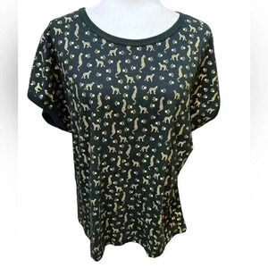 Leopard Cheetah Paw Print Blouse Black and Gold Size L